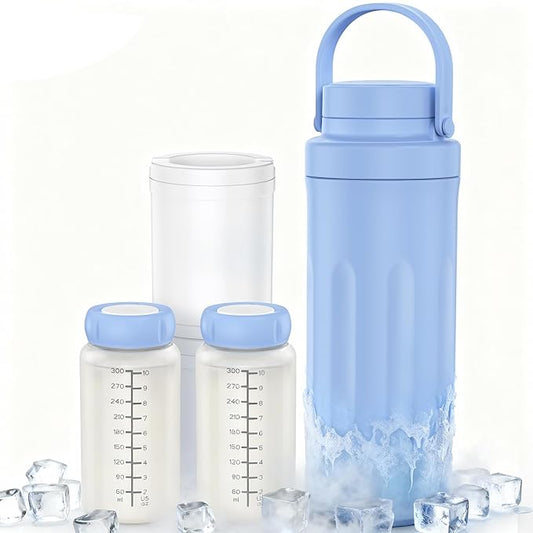 22oz Breastmilk Cooler Bottle for Outdoor, 24 Hours All-Day Cooling& Leak-Proof Seal, Larger Capacity Travel Breastmilk Chiller with 2pcs Baby Bottles for Breastmilk Storage, Baby Feeding Essentials