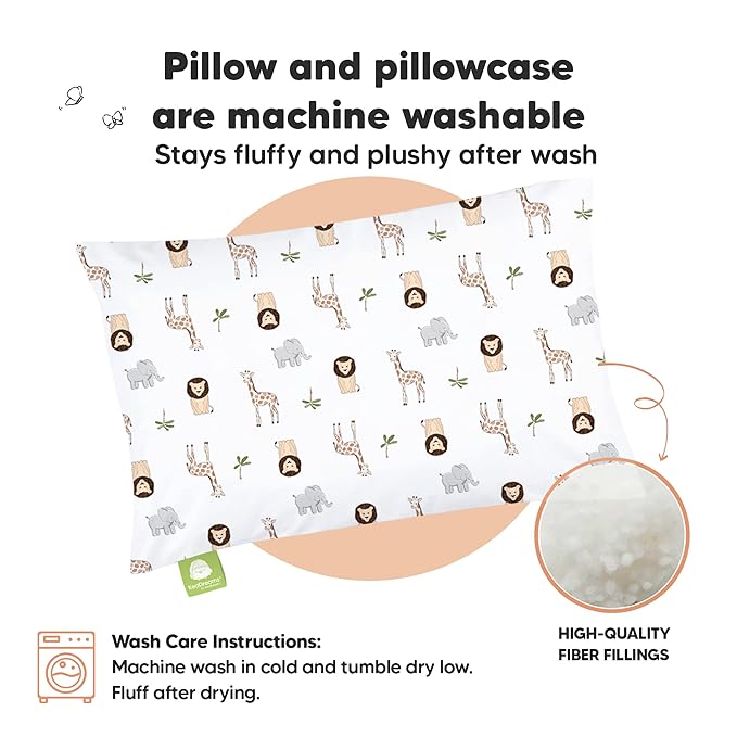 Toddler Pillow with Pillowcase - 13x18 My Little Dreamy Kids Travel Bed Pillows for Sleeping, Organic Cotton Small Pillowcase, Soft & Breathable, Machine Washable, Toddlers 2-5 Years Old (The Wild)