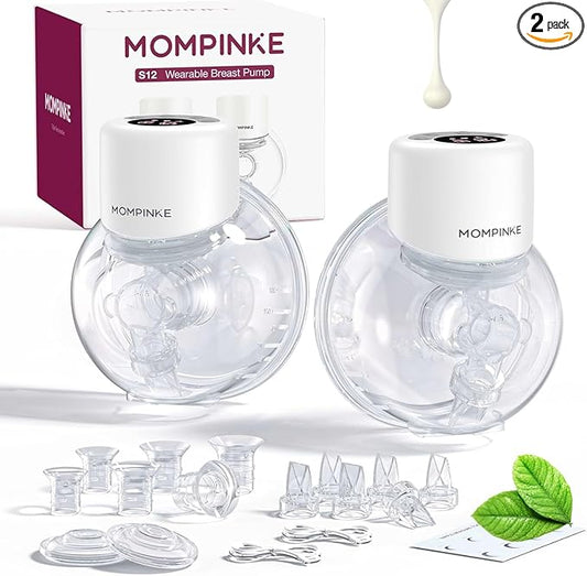 Wearable Breast Pump S12, Hands Free Wearable Breastfeeding Pump with Adjustable Suction, Electric Portable Wireless Breast Pump, 24mm, 2 Pack, White