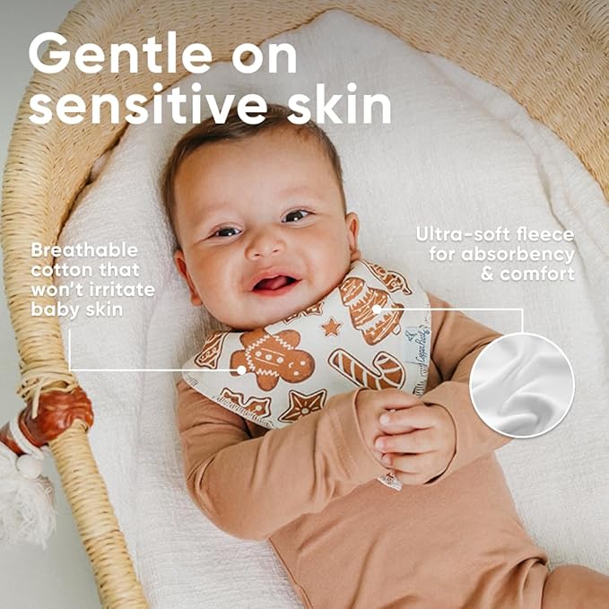 Copper Pearl 4 Pack Soft Cotton Baby Bibs for Drooling and Teething, Absorbent Drool Bibs for Baby Girl and Boy, Adjustable to Fit Newborns to Toddlers (Gingerbread)