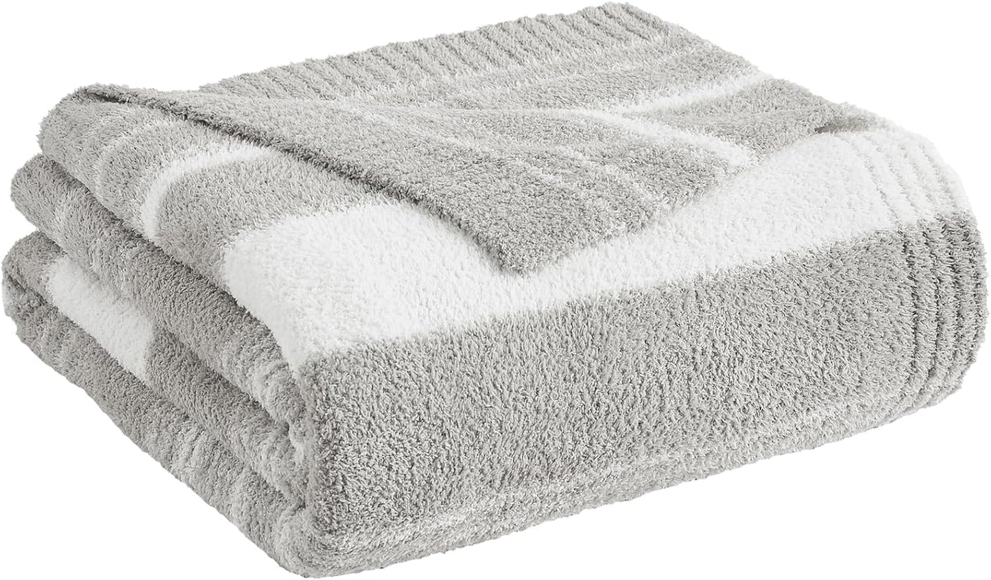 WRENGONGE Light Grey Throw Blanket, 50x70 Soft Cozy Striped Throw Blankets for Couch, Sofa, Bed, Travel, Lightweight Fluffy Warm Plush Decorative Blankets for Women, Men,Kids Gift