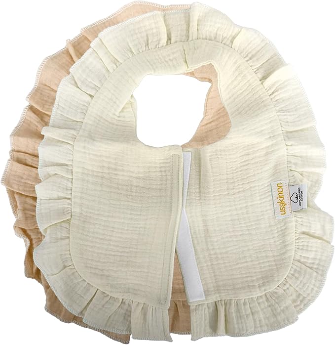usakinon® 100% Organic Muslin Cotton Baby Bibs 2 Pack – Soft, Absorbent & Safe Newborn Essentials, CPC Certified