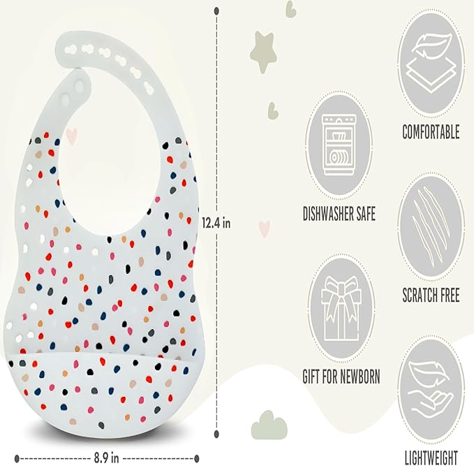 BPA-Free Silicone Baby Bibs with Travel Case, Toddlers Boys/Girls, Large Pocket, Adjustable, Toddlers 6-48 Months