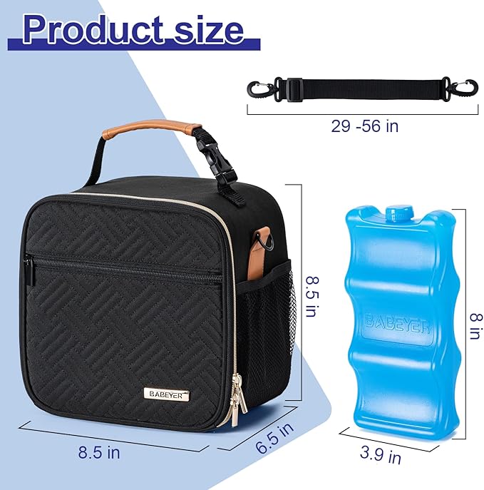 Baby Bottle Cooler Bag with Ice Pack, Breastmilk Cooler Bag Fits 6 Baby Bottle Up to 9 Oz, Insulated Bottle Bag with Should Straps for Travel & Work, Black