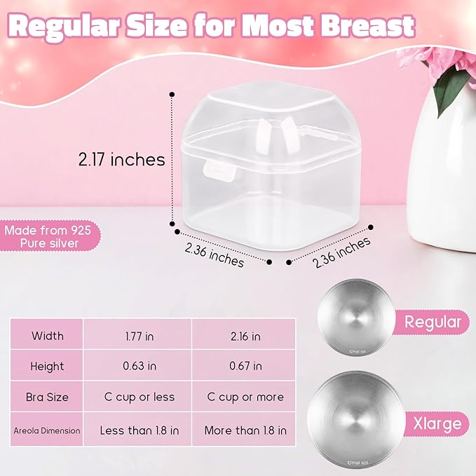 The Original Silver Nursing Cups, Nipple Covers for Breastfeeding, Nipple Shields for Nursing Newborn, Breastfeeding Essentials Silver Nipple Guards for Sore Nipple Relief-XL