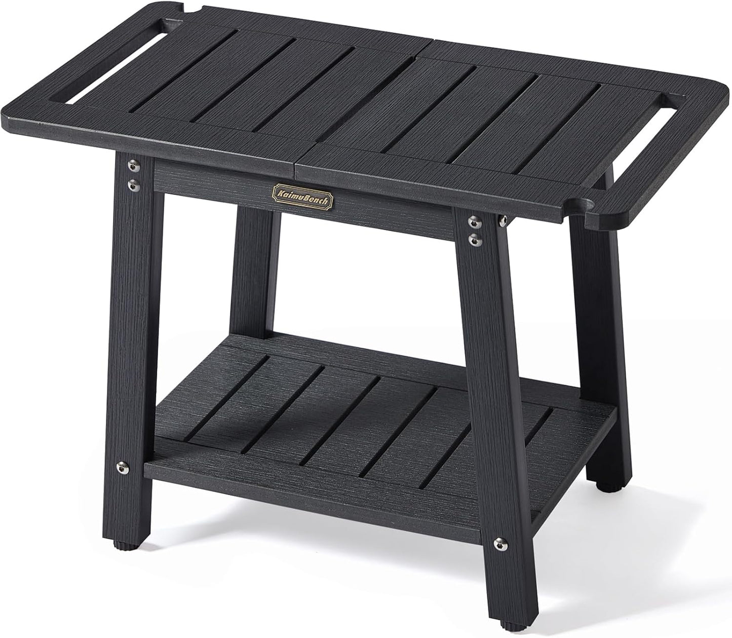 HDPS Shower Benches, Black Shower Stool for Shaving Legs with Shelf, Waterproof Bathroom Chair Seat, Weather Resistant/Non-Slip/Handles/Indoor or Outdoor Use