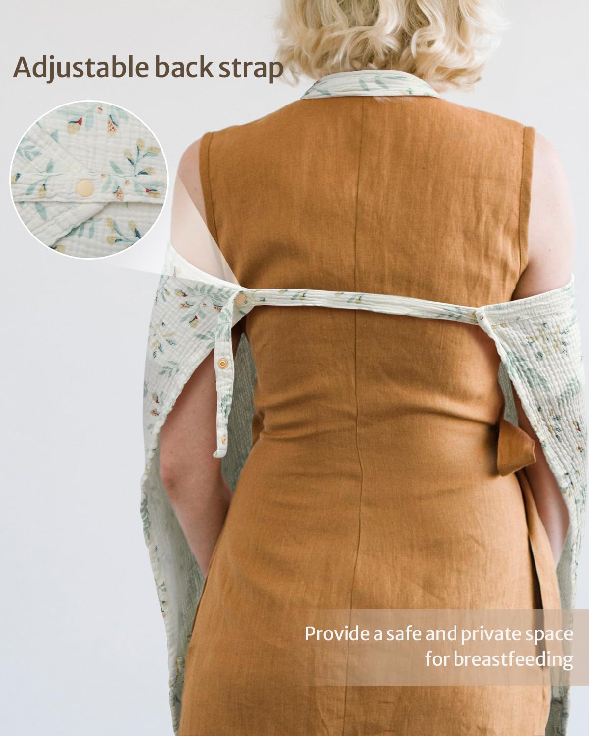 Blissful Diary Muslin Nursing Cover for Breastfeeding, Breathable Breastfeeding Cover up with Arch Neckline for Women, Nursing Apron (Botanical Leaf)