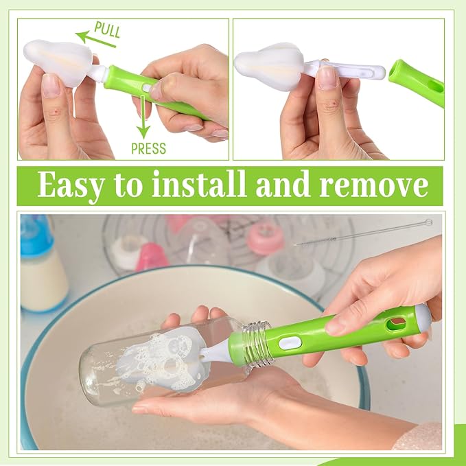 22 Pcs Sponge Bottle Nipple Brushes Set Including 12 Pcs Bottle Sponge Brush Heads 6 Interchangeable Nipple Brush Handles and 4 Long Straw Brushes for Baby Bottles