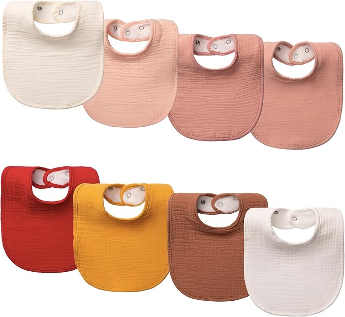 8-Pack Cotton Baby Drool Bibs - Quick-Dry Absorbent Bandana Bibs, Adjustable Snaps for Newborn to 24M