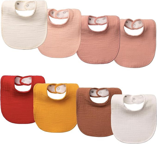 8-Pack Cotton Baby Drool Bibs - Quick-Dry Absorbent Bandana Bibs, Adjustable Snaps for Newborn to 24M