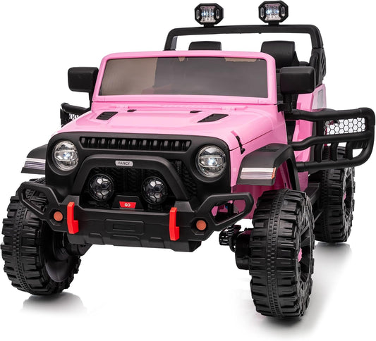2 Seater Ride on Toy Car for Kids, 24V 4WD Ride-on Truck Kids Electric Car with Remote Control, 4x200W Motors - Light Pink