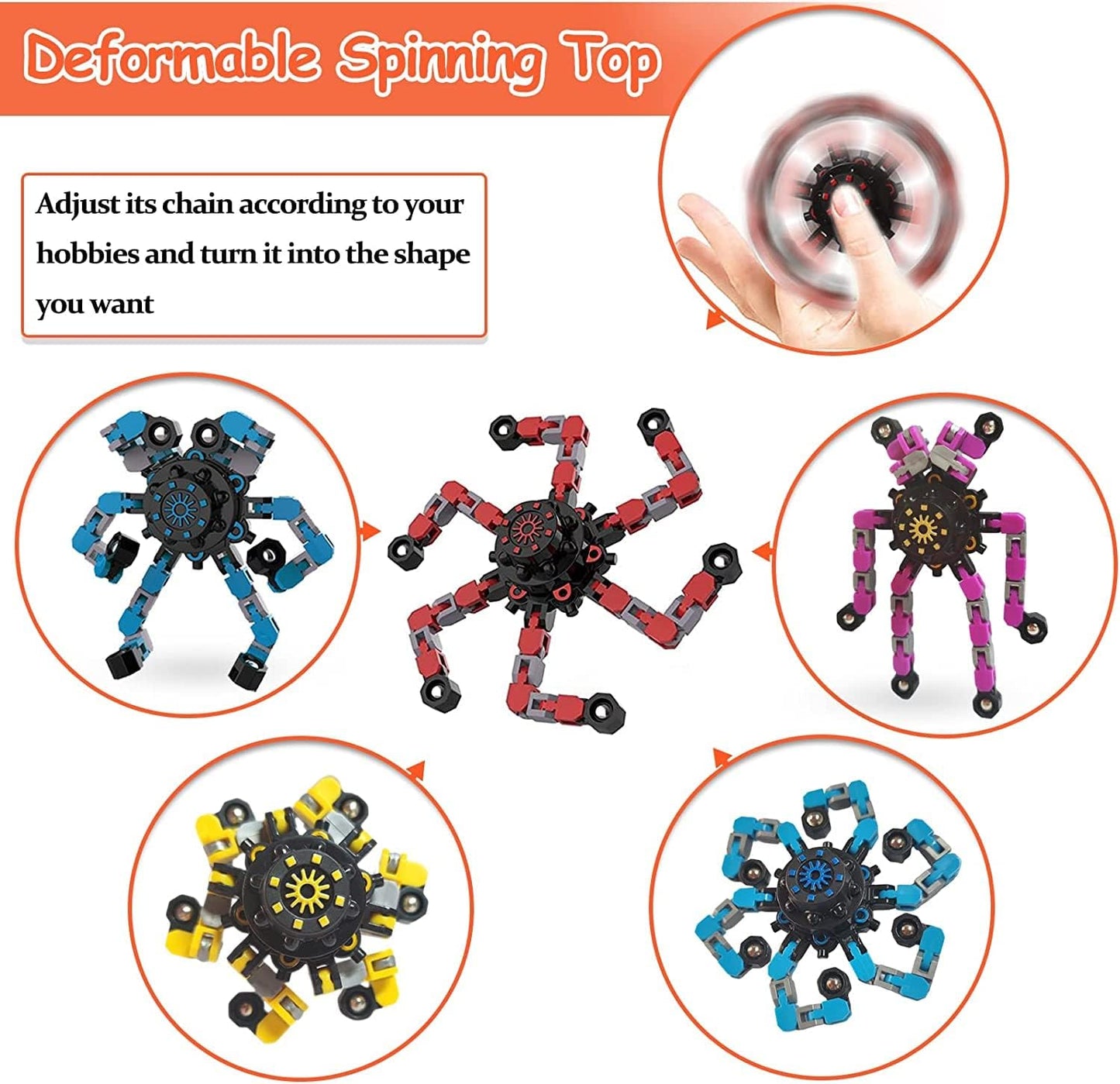 24 Pack Funny Sensory Fidget Toys,Deformable Chain DIY Robot Spinners Fingertip Stress Relief Gyro Toy Birthday Gifts Goodie Bag Easter Basket Stuffers Classroom Prizes Party Favors for Kids Adults