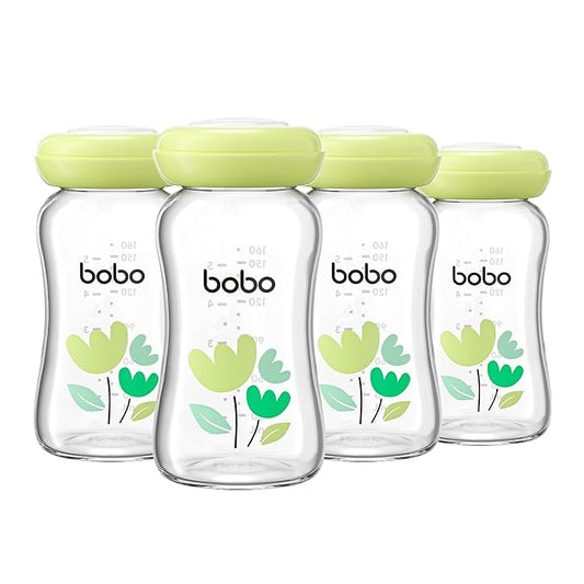 YOHKOH Glass Breast Milk Storage Bottles - 100% Leak-Proof, BPA-Free Breastmilk Storage Containers, Freezer & Dishwasher Safe, Ideal for Nursing Mothers (Green, 5.4oz (Pack of 4))