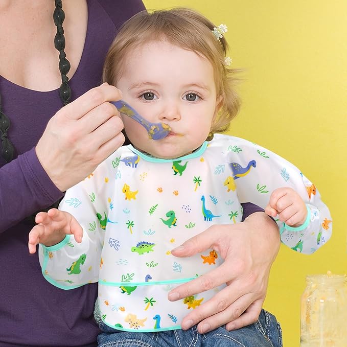 Accmor 5 Pack Long Sleeve Bibs, Baby Smock Waterproof Sleeved Bib Smock for Baby Toddler 6-36 Months