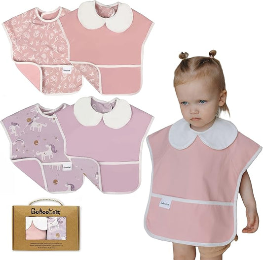 6-Layer Waterproof Baby Bib, Reversible, Adjustable, Washable, Stain Oil Resistant, 6-36 Months, 2-Pack, food bib