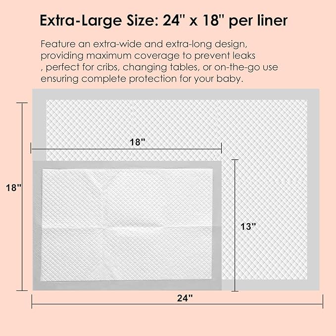 Disposable Changing Pad Liners (50 Pack), Baby Incontinence Diaper UnderPads 18"x 24" Extra Large & Super Soft , Ultra Absorbent & Waterproof - Covers Any Surface for Diaper Changes, White ﻿