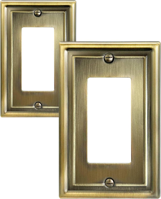 2-Pack Antique Brass Decorator Wall Plate, Electrical Outlet Cover for Dimmer Switch, GFCI Outlet and Receptacal, Metal Light Switch Cover, 3.15''*4.88'', Midsize
