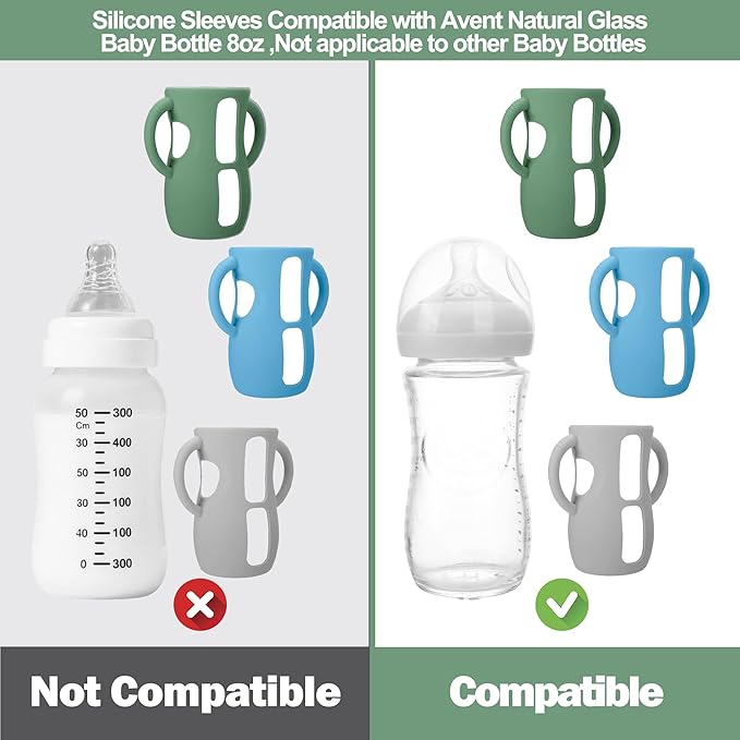 BUSOHA 3 Pack Silicone Sleeves for Avent Natural Baby Bottles - Drop Protection Baby Bottle Holder with Handle Compatible with Philips Avent Anti Colic Baby Bottles,8 Ounce