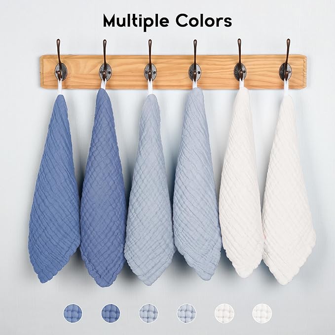 Muslin Baby Washcloths 6 Pack, 100% Cotton Wash Cloths for Babies, Large 12''X12'' Burp Cloths Absorbent and Soft for Newborn Infants Kids Boys Girls - Gradient Blue