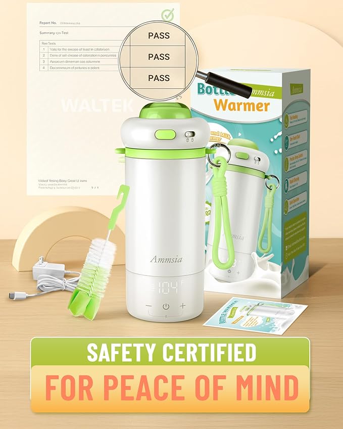 Portable Bottle Warmer for Travel – Fastest Heating & Charging, Fits Global 100-240V, Exclusive Sterilization & Water Quality Test Mode, 17Oz Large Capacity Baby Milk Warmer for Breastmilk & Formula