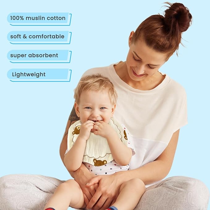EllieHouse Baby Bibs for Girls Boys 10Pack Muslin Drool Teeth Drooling Teething Bibs Muslin Cotton for Infant Toddler