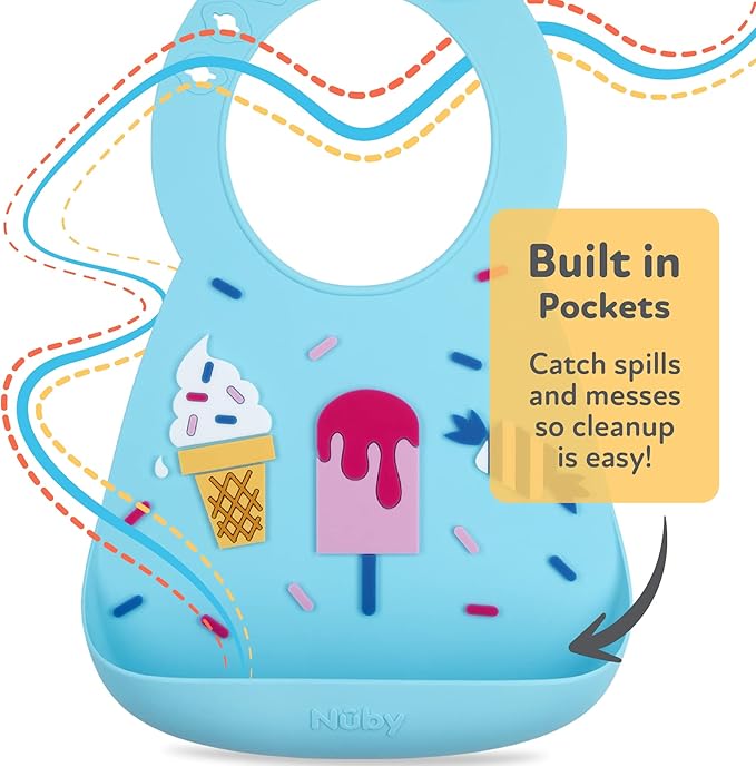 Nuby On The Go Silicone 3D Bib with Scoop to Catch Mess