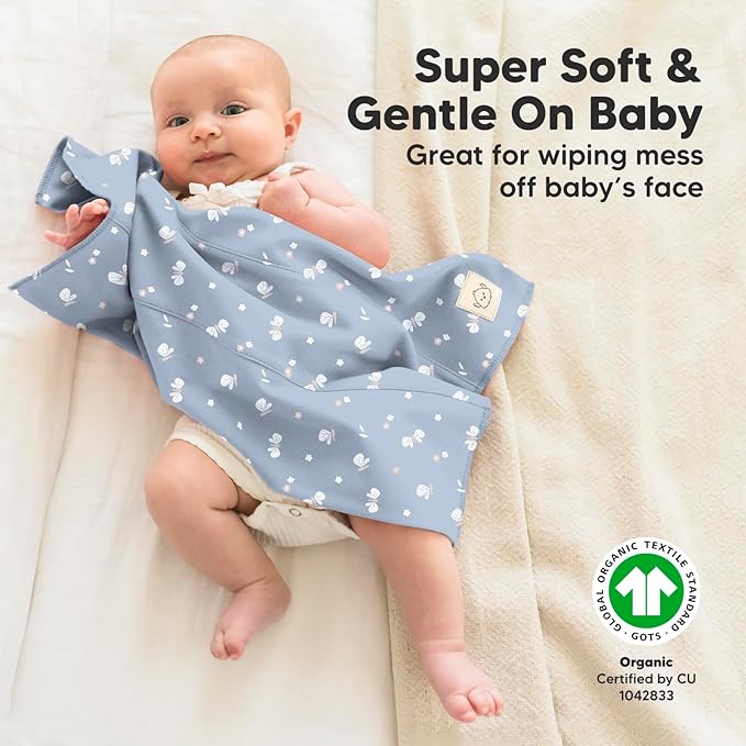 Organic Burp Cloths Baby Boy, Girl - 6-Pack Large Cotton Burping Cloths for Babies, Spit Up Rags, Super Absorbent, Ultra Soft Newborn Rag, Gender Neutral, Machine Washable, Durable (Fleur)