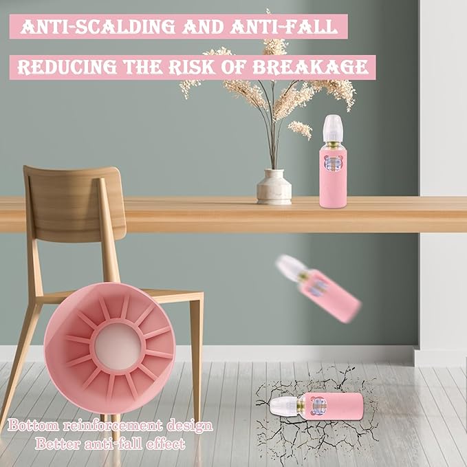 4 Pack Silicone Sleeves for Dr Brown's Glass Baby Bottles, Anti Breakage Baby Bottle Holder, Compatible Dr. Brown's Natural Narrow Glass Baby Bottles 8 oz, BPA Free (White+Pink+Purple+Orange)