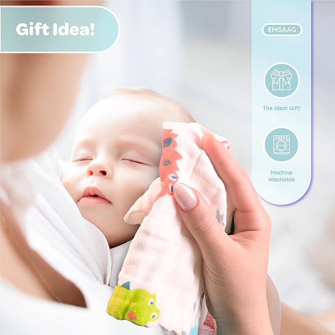 Muslin Baby Washcloths Pack of 7-Gift Boxed Mixed Patten, Absorbent Baby Bath and Face Towels,100% Cotton Baby Wipes Newborn,Burp Cloths,Feeding Towels for Babies and Infants,Reusable-10x10