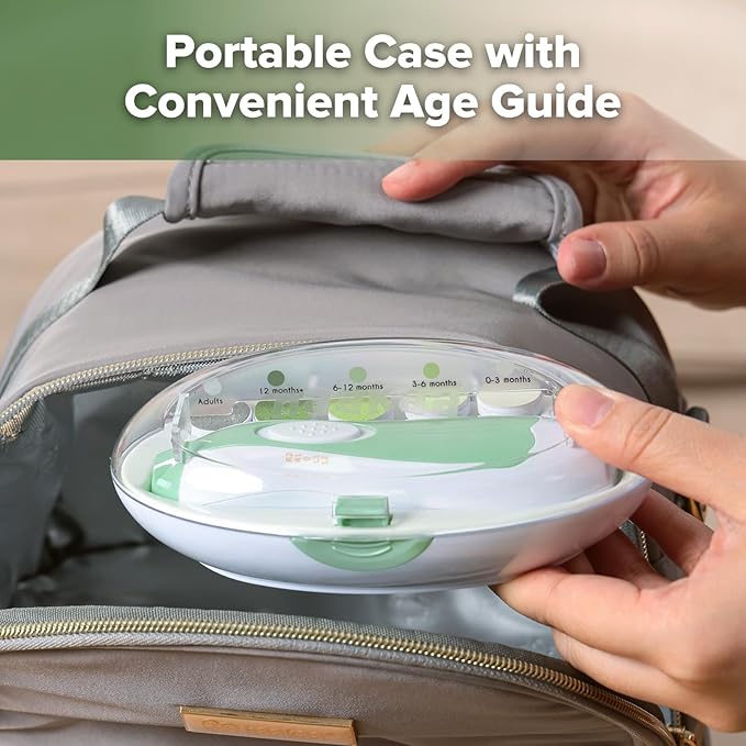 haakaa Baby Nail File Electric Baby Nail Care Set with LED Light, Baby Nail Clippers for Newborn/Infants/Adults Toenails and Fingernails, 6 Replacement Heads & Storage Case, Green