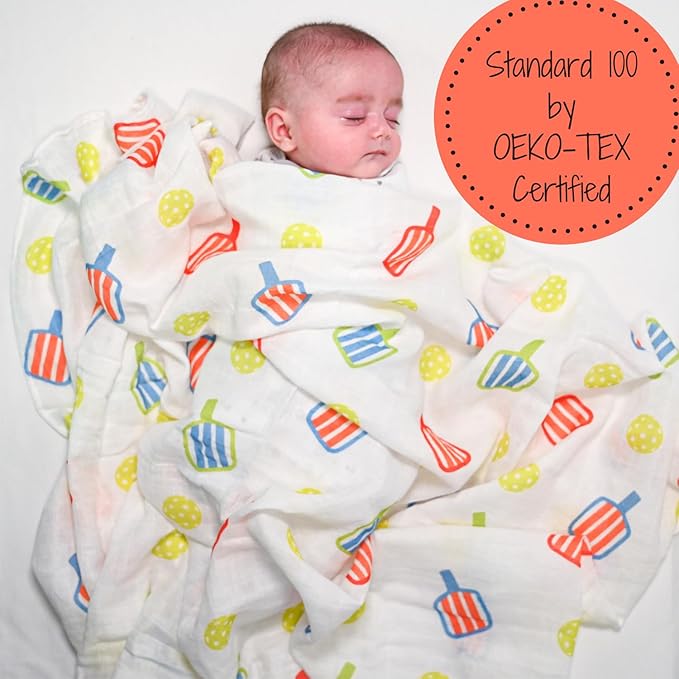 LollyBanks Swaddle Blanket, 100% Cotton Baby Blanket, Soft Muslin Swaddle Blankets 47 x 47 Inches, Nursery Swaddling Blankets for Boys and Girls, Baby Essentials, Registry (Pickleball Print)