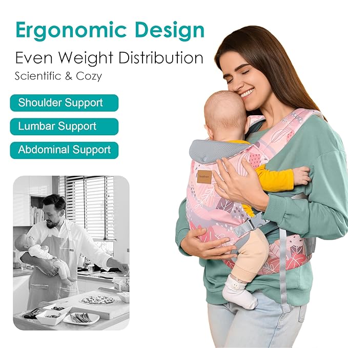 Baby Carrier Newborn to Toddler, Ergonomic Adjustable Toddler Carriers for 7-66 Lbs, Cozy Lightweight Infant Carrier with Neck Support, Baby Holder Carrier with Lumbar Support for Mom Dad