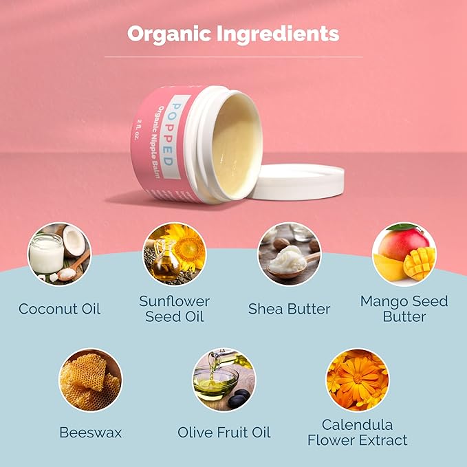 Popped Organic Nipple Butter (2 oz) | Made in the USA | Moisturizing Nipple Cream for Sore, Dry, and Cracked Nipples | Postpartum Essential Balm for Breastfeeding, Nursing