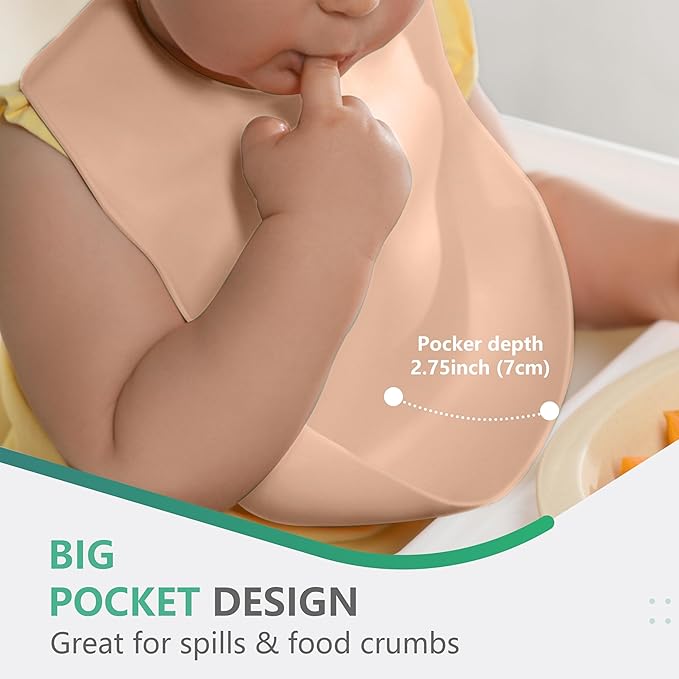 Cuddle Campus Set of 3 Silicone Bibs for Babies & Toddlers,Soft Adjustable Bibs with Pocket Food Catcher for Baby Girl,Boy