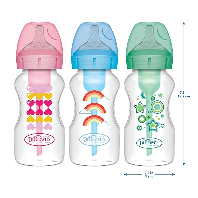 Dr. Brown’s Anti-Colic Options+ Wide-Neck Sippy Bottle Starter Kit, 9oz/270mL, with Level 3 Medium-Fast Flow Nipple and Soft 100% Silicone Sippy Spout, Green, BPA Free, 6m+