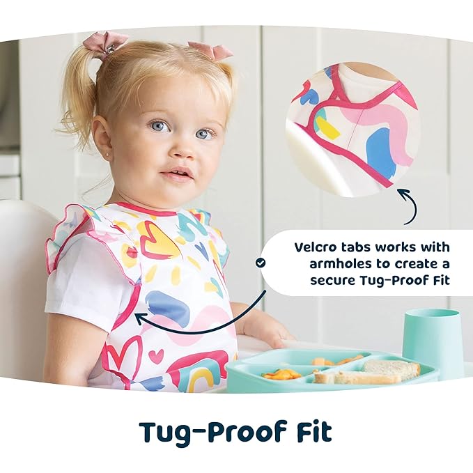 Tiny Twinkle Short Sleeve Apron Baby & Toddler Bib for Girls – Waterproof, Mess-Proof Bibs for Eating & Feeding, Machine Washable,Perfect Holiday Gift (Floral Blue, 2-4Y)