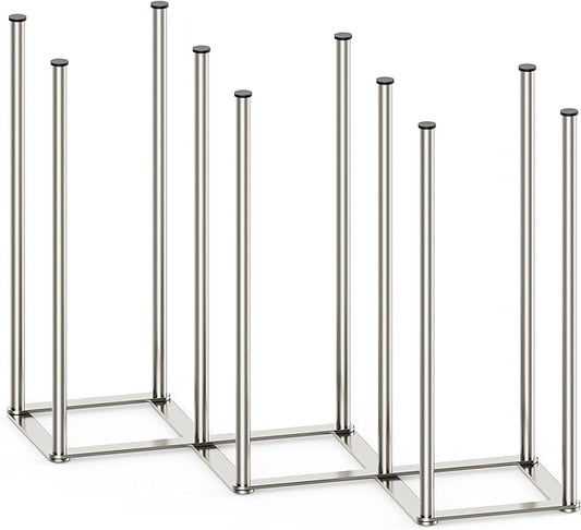 Foldable Baby Bottle Drying Rack-10 Poles Water Bottle Organizer for Cups,Travel Mugs,Silicone Bags- Collapsible Stainless Steel Bottle Rack Dryer (Silver)