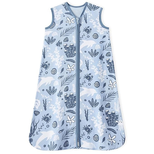 Baby Sleep Sack 12-18 Months 100% Cotton Lightweight 0.5 TOG Wearable Blanket Baby Sleep Bag with 2-Way Zipper for Infant Toddler Blue Dolphin