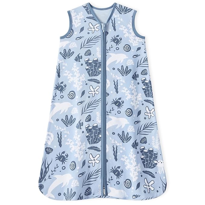 Baby Sleep Sack 6-12 Months 100% Cotton Lightweight 0.5 TOG Wearable Blanket Baby Sleep Bag with 2-Way Zipper for Newborn Infant Blue Dolphin