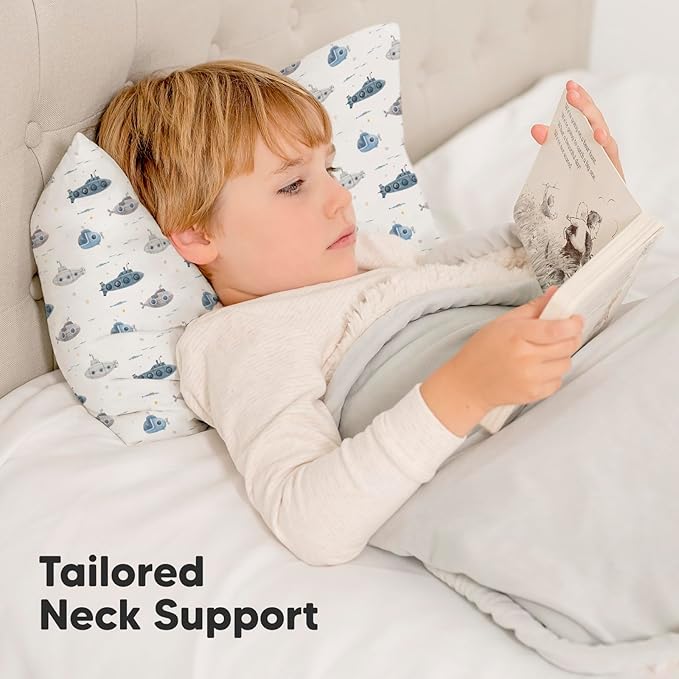 Toddler Pillow with Pillowcase - 13x18 My Little Dreamy Kids Travel Bed Pillows for Sleeping, Organic Cotton Small Pillowcase, Soft & Breathable, Machine Washable, Toddlers 2-5 Years Old (Submarines)