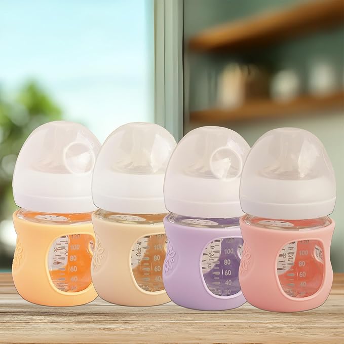 4 Pack Silicone Sleeves for Avent Natural Glass Baby Bottles, Anti Breakage Bottle Holder, Compatible with Philips Avent Glass Natural Baby Bottles (Apricot+Pink+Purple+Orange, 4 OZ)