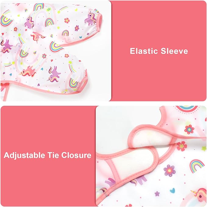 Accmor 5 Pack Long Sleeve Bibs, Baby Smock Waterproof Sleeved Bib Smock for Baby Toddler 6-36 Months