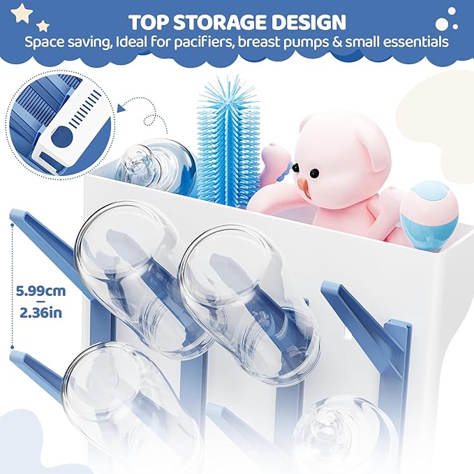 Baby Bottle Drying Rack,Baby Bottle Organizer for Countertop,Bottle Holder for Baby- Space Saving Standing Drying Rack for Baby Bottles and Pump Part Cleaning (Blue)