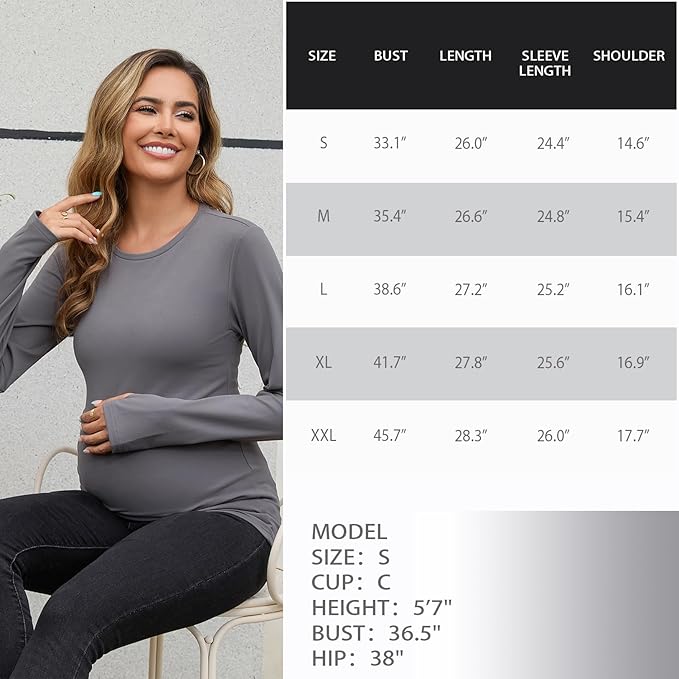 GINKANA Maternity Workout Tops Long Sleeve Pregnancy Yoga Shirts for Pregnant Women Thumb Holes Mama Clothes