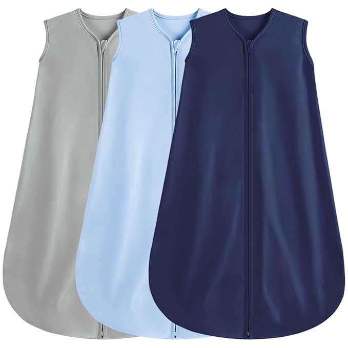 3 Pack Baby Sleep Sack 12-18 Months 100% Rayon Cotton Baby Sleeping Bag 2-Way Zipper Toddler Wearable Blankets,Comfy Stretchy Thin Sleep Sacks.TOG 0.3 (Large)