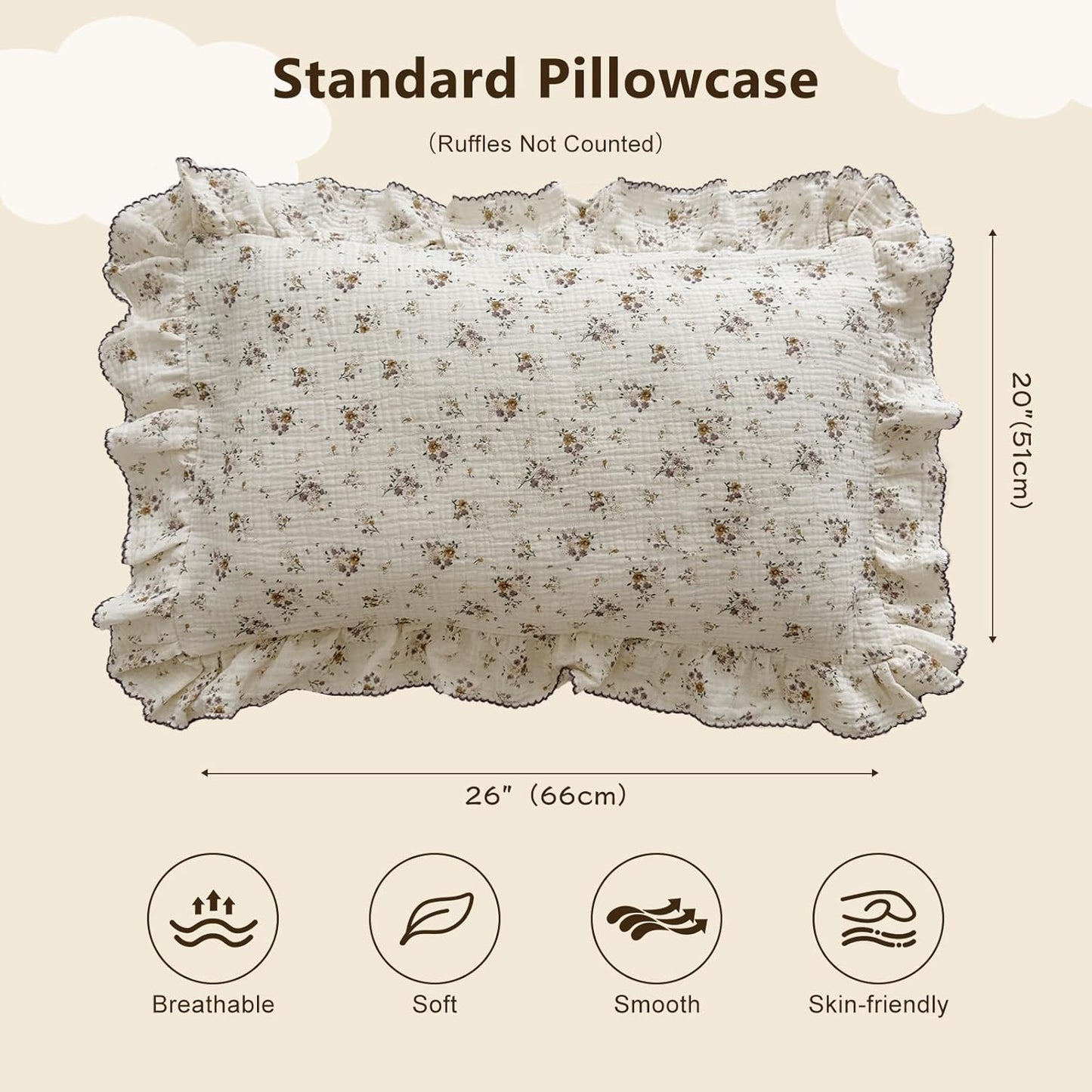 BuLuTu Shabby Chic Floral Toddler Pillow Cases Muslin Standard Size Pillowcases for Girls Kids Nursery Pillow Cover for Toddler Bed, Envelope Closure,1 Piece, Crapemyrtle Pattern, 20"x26"