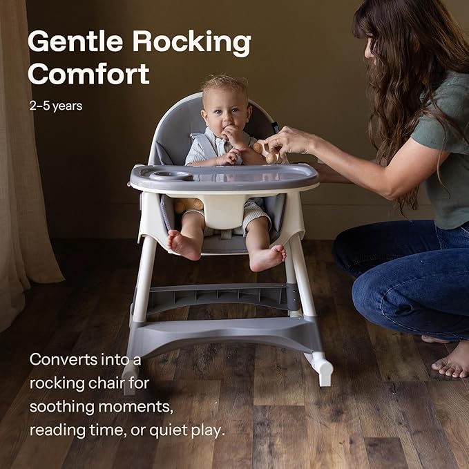 HARPPA 6-in-1 Convertible Baby High Chair for Toddlers, Foldable Highchair with Removable Tray for Eating & Playing, Adjustable 5-Point Safety Harness, Toddler High Chair with PU Cushion, Grey