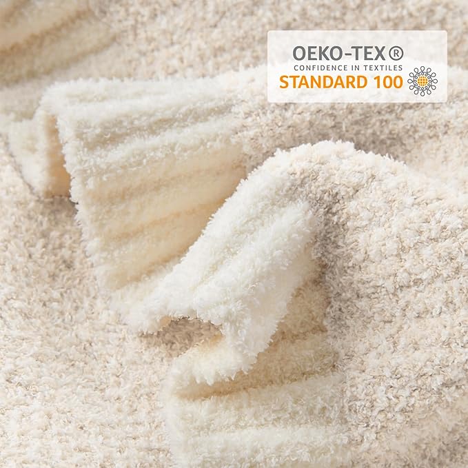 Snuggle Sac Buttery Ivory Throw Blanket for Couch, Reversible Super Soft Knitted Blankets, Warm Cozy Knit Fuzzy Plush Lightweight Throws Dupes for Sofa, Bed, Picnic, Ivory, 50 x 60 inches