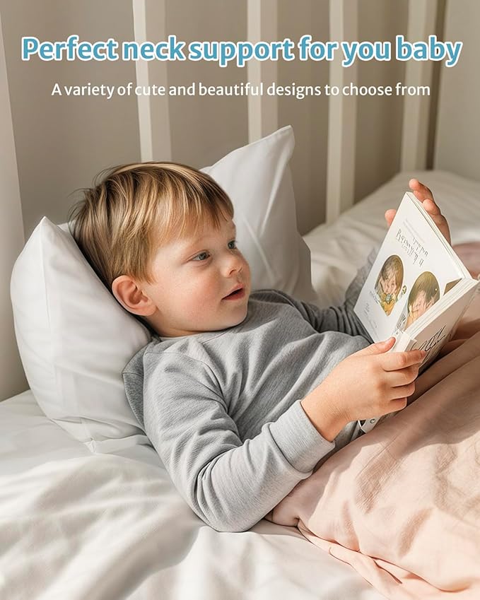 Babebay Toddler Pillow,13X18 Soft Toddler Pillows for Sleeping, Machine Washable Kids Pillow with Cotton Pillowcase, Perfect for Travel (White)