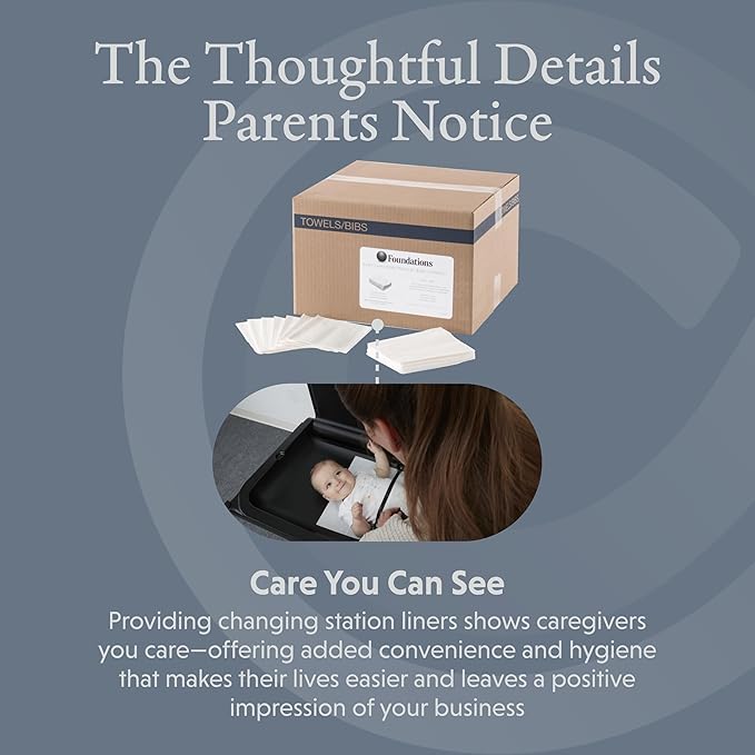 Foundations 2-Ply Disposable Non-Waterproof Baby Changing Station Liner Refills for Commercial Restrooms, Doctor's Offices, Care Centers, 500 Pack, 036-NWL